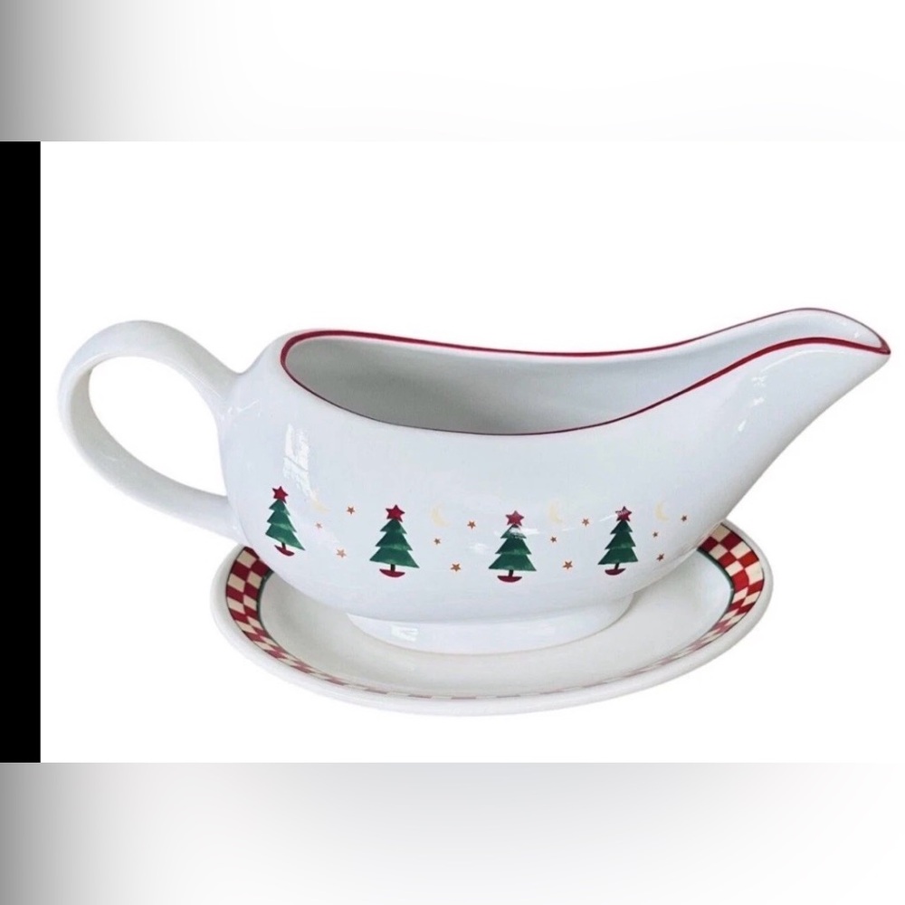 Vintage Sakura MAGIC OF SANTA Gravy boat with saucer Debbie Mumm Stoneware